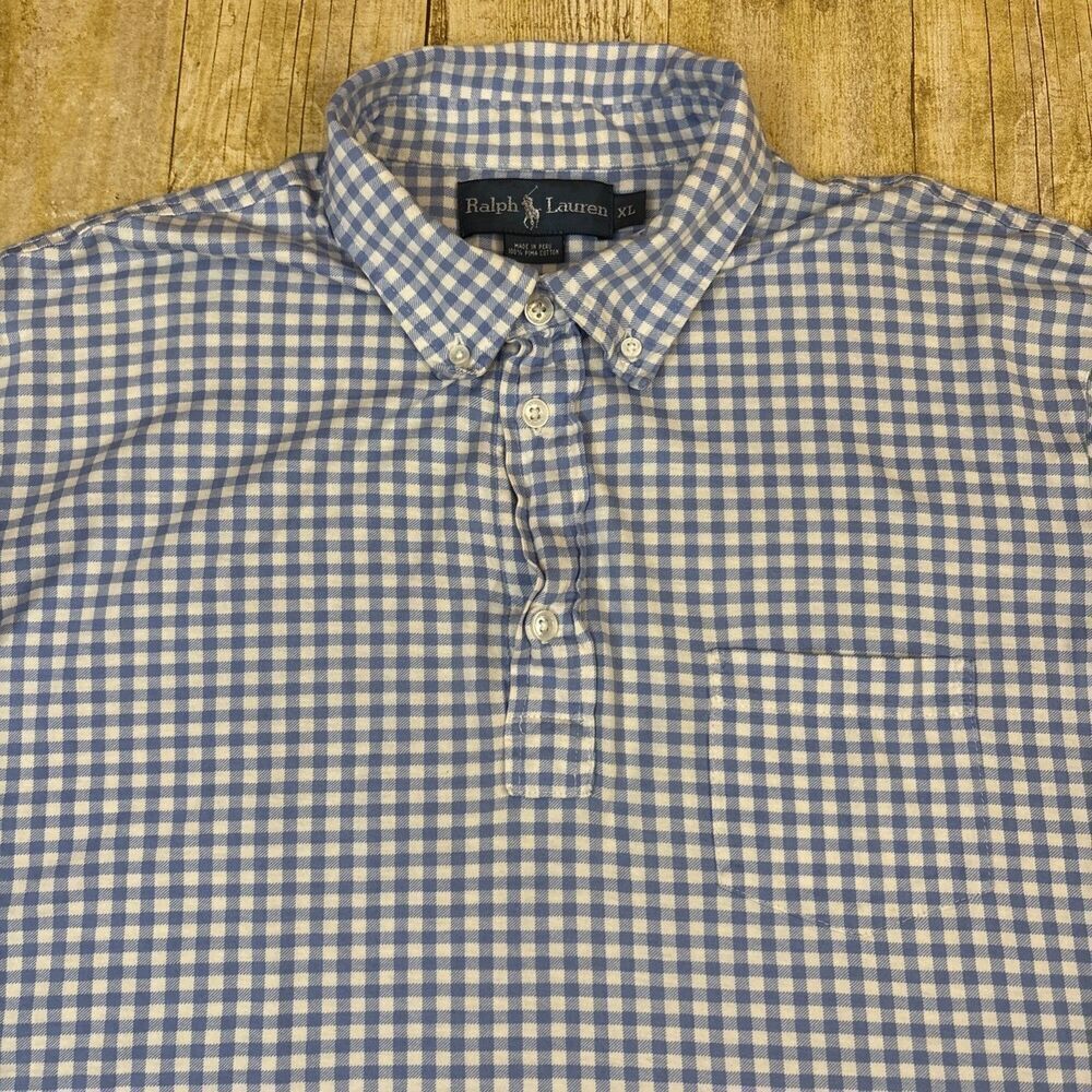Polo Ralph Lauren Polo Shirt Blue Gingham Check Mens XL